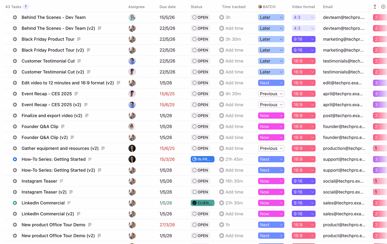 ClickUp tasks view, the source data